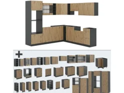 Vicco R-Line Eckküche Artisan Eiche/Anthrazit 237 x 247 cm AP Marmor ohne E-Geräte Winkelküchen|Kühlschränke