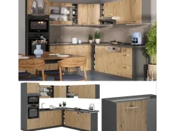 Best Vicco R-Line Eckküche Artisan Eiche/Anthrazit 237 x 247 cm AP Anthrazit ohne E-Geräte Eiche Hell