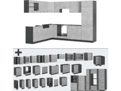 Clearance Vicco R-Line Eckküche /Anthrazit 227 x 287 cm AP Eiche ohne E-Geräte Winkelküchen