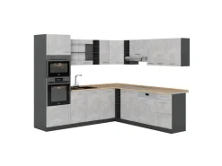 Vicco R-Line Eckküche /Anthrazit 237 x 247 cm AP Eiche ohne E-Geräte Beton