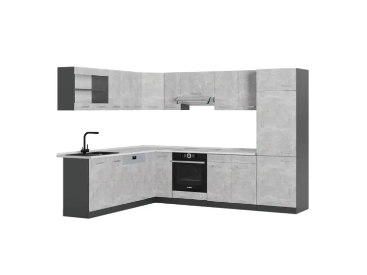 Winkelküchen|Kühlschränke<Vicco R-Line Eckküche /Anthrazit 227 x 287 cm AP Marmor ohne E-Geräte Beton