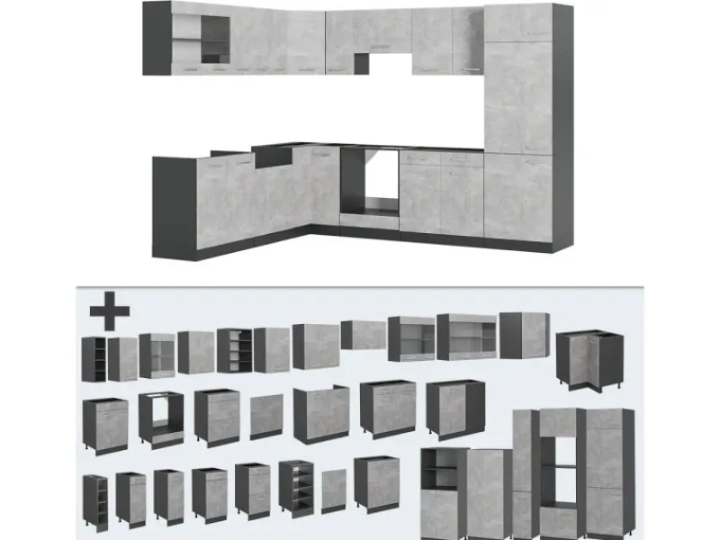Online Vicco R-Line Eckküche /Anthrazit 227 x 287 cm ohne Arbeitsplatte ohne E-Geräte Winkelküchen