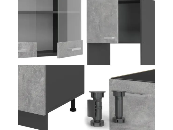 Winkelküchen|Zubehör Für Küchenarmatur<Vicco R-Line Eckküche /Anthrazit 237 x 60 cm ohne Arbeitsplatte ohne E-Geräte Beton