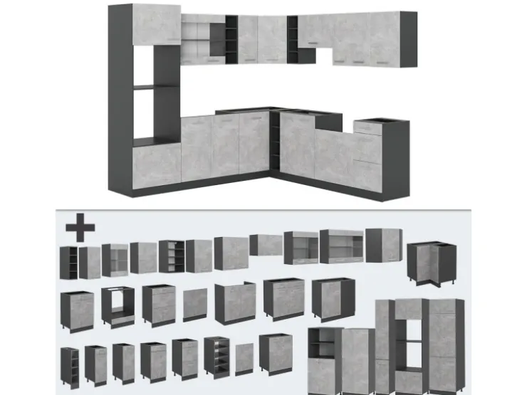Winkelküchen|Zubehör Für Küchenarmatur<Vicco R-Line Eckküche /Anthrazit 237 x 60 cm ohne Arbeitsplatte ohne E-Geräte Beton