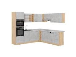 Best Vicco R-Line Eckküche /Goldkraft Eiche 237 x 247 cm AP Marmor ohne E-Geräte Beton