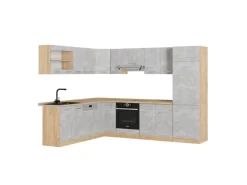 Best Vicco R-Line Eckküche /Goldkraft Eiche 227 x 287 cm AP Eiche ohne E-Geräte Beton