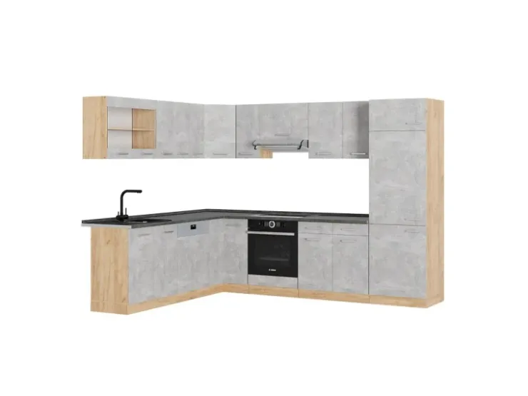 Winkelküchen|Küchenschränke<Vicco R-Line Eckküche /Goldkraft Eiche 227 x 287 cm AP Anthrazit ohne E-Geräte Beton
