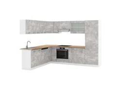 Einbauküchen|Winkelküchen<Vicco R-Line Eckküche Beton/Weiß 227 x 287 cm AP Eiche ohne E-Geräte Betongrau