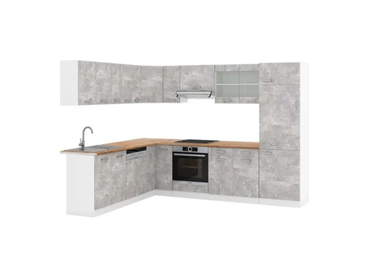 Einbauküchen|Winkelküchen<Vicco R-Line Eckküche Beton/Weiß 227 x 287 cm AP Eiche ohne E-Geräte Betongrau