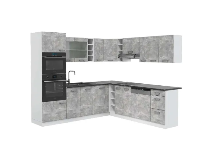 Winkelküchen|Kücheninseln<Vicco R-Line Eckküche Beton/Weiß 237 x 247 cm AP Anthrazit ohne E-Geräte Betongrau