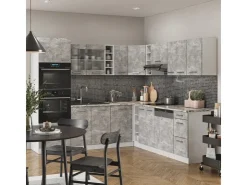 Winkelküchen|Kücheninseln<Vicco R-Line Eckküche Beton/Weiß 237 x 247 cm AP Anthrazit ohne E-Geräte Betongrau