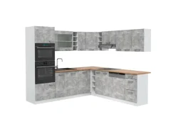 Vicco R-Line Eckküche Beton/Weiß 237 x 247 cm AP Eiche ohne E-Geräte Betongrau