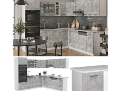 Vicco R-Line Eckküche Beton/Weiß 237 x 247 cm AP Eiche ohne E-Geräte Betongrau