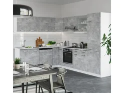 Best Vicco R-Line Eckküche 227 x 287 cm ohne Arbeitsplatte ohne E-Geräte Beton