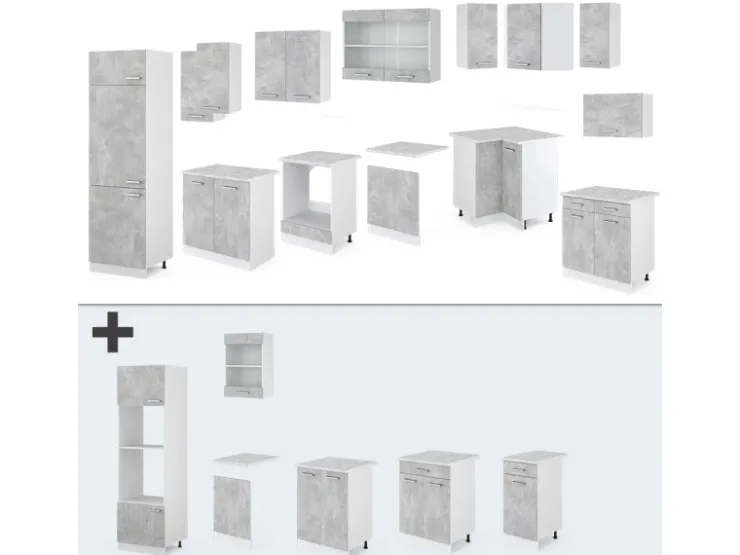 Best Vicco R-Line Eckküche 227 x 287 cm ohne Arbeitsplatte ohne E-Geräte Beton