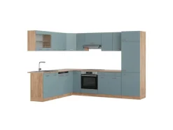 Discount Vicco R-Line Eckküche Blau-Grau/Goldkraft Eiche 227 x 287 cm AP Eiche ohne E-Geräte Herde|Kühlschränke
