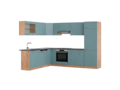 Clearance Vicco R-Line Eckküche Blau-Grau/Goldkraft Eiche 227 x 287 cm AP Anthrazit ohne E-Geräte Winkelküchen|Küchenschränke