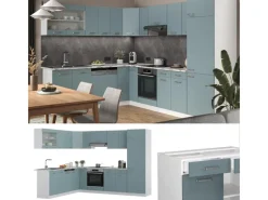Clearance Vicco R-Line Eckküche Blau-Grau/Weiß 227 x 287 cm AP Anthrazit ohne E-Geräte Winkelküchen
