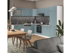 Clearance Vicco R-Line Eckküche Blau-Grau/Weiß 227 x 287 cm AP Anthrazit ohne E-Geräte Winkelküchen