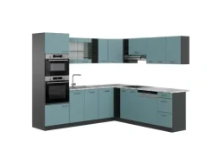 Discount Vicco R-Line Eckküche Blau-Grau/Anthrazit 237 x 247 cm AP Marmor ohne E-Geräte Blaugrau