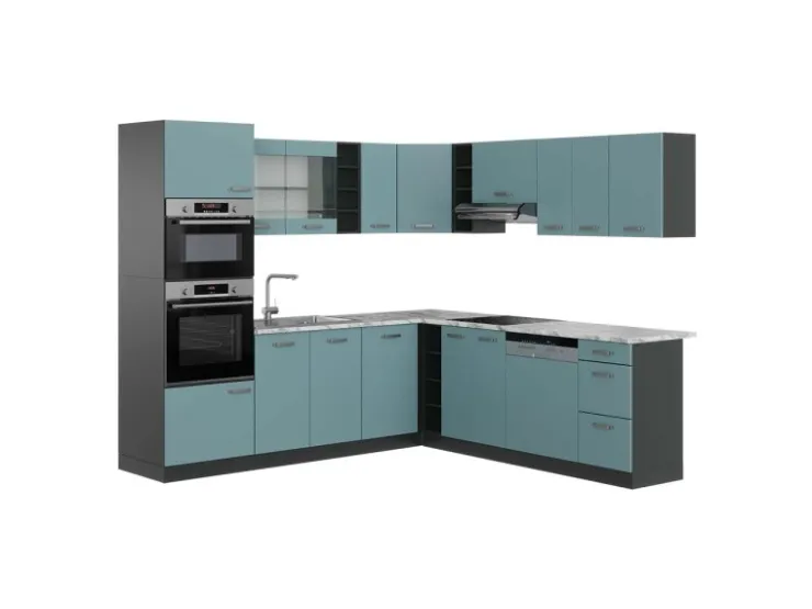 Discount Vicco R-Line Eckküche Blau-Grau/Anthrazit 237 x 247 cm AP Marmor ohne E-Geräte Blaugrau