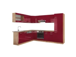Online Vicco R-Line Eckküche Bordeaux Hochglanz/Goldkraft Eiche 227 x 287 cm AP Eiche ohne E-Geräte Winkelküchen