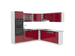 Best Vicco R-Line Eckküche Bordeaux Hochglanz/Weiß 237 x 60 cm AP Marmor ohne E-Geräte Brilliant Bordeaux