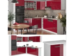 Best Vicco R-Line Eckküche Bordeaux Hochglanz/Weiß 237 x 60 cm AP Marmor ohne E-Geräte Brilliant Bordeaux