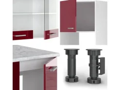 Best Vicco R-Line Eckküche Bordeaux Hochglanz/Weiß 237 x 60 cm AP Marmor ohne E-Geräte Brilliant Bordeaux