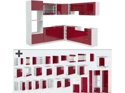 Best Vicco R-Line Eckküche Bordeaux Hochglanz/Weiß 237 x 60 cm AP Marmor ohne E-Geräte Brilliant Bordeaux