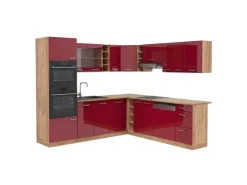 Sale Vicco R-Line Eckküche Bordeaux Hochglanz/Goldkraft Eiche 237 x 60 cm ohne Arbeitsplatte ohne E-Geräte Winkelküchen