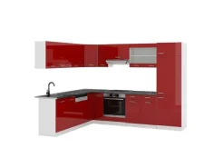 Kücheninseln|Winkelküchen<Vicco R-Line Eckküche Bordeaux Hochglanz/Weiß 227 x 287 cm AP Anthrazit ohne E-Geräte Brilliant Bordeaux