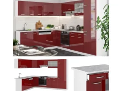 Kücheninseln|Winkelküchen<Vicco R-Line Eckküche Bordeaux Hochglanz/Weiß 227 x 287 cm AP Anthrazit ohne E-Geräte Brilliant Bordeaux