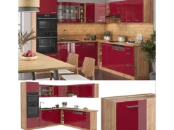Outlet Vicco R-Line Eckküche Bordeaux Hochglanz/Goldkraft Eiche 237 x 247 cm AP Marmor ohne E-Geräte Winkelküchen|Küchenschränke