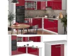 Outlet Vicco R-Line Eckküche Bordeaux Hochglanz/Weiß 237 x 60 cm ohne Arbeitsplatte ohne E-Geräte Winkelküchen