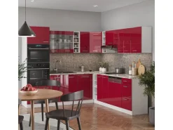 Outlet Vicco R-Line Eckküche Bordeaux Hochglanz/Weiß 237 x 60 cm ohne Arbeitsplatte ohne E-Geräte Winkelküchen