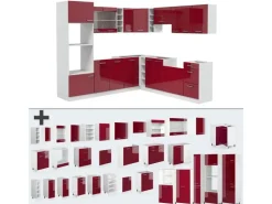 Outlet Vicco R-Line Eckküche Bordeaux Hochglanz/Weiß 237 x 60 cm ohne Arbeitsplatte ohne E-Geräte Winkelküchen