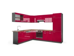 Best Vicco R-Line Eckküche Bordeaux Hochglanz/Anthrazit 227 x 287 cm AP Eiche ohne E-Geräte Brilliant Bordeaux