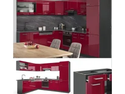 Best Vicco R-Line Eckküche Bordeaux Hochglanz/Anthrazit 227 x 287 cm AP Eiche ohne E-Geräte Brilliant Bordeaux