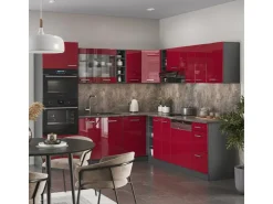Winkelküchen|Einbauküchen<Vicco R-Line Eckküche Bordeaux Hochglanz/Anthrazit 237 x 247 cm AP Anthrazit ohne E-Geräte Brilliant Bordeaux