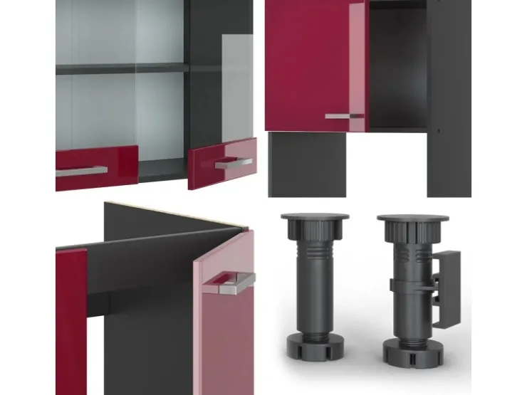Winkelküchen|Einbauküchen<Vicco R-Line Eckküche Bordeaux Hochglanz/Anthrazit 237 x 247 cm AP Anthrazit ohne E-Geräte Brilliant Bordeaux