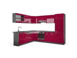 Hot Vicco R-Line Eckküche Bordeaux Hochglanz/Anthrazit 227 x 287 cm ohne Arbeitsplatte ohne E-Geräte Brilliant Bordeaux
