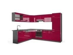 New Vicco R-Line Eckküche Bordeaux Hochglanz/Anthrazit 227 x 287 cm AP Anthrazit ohne E-Geräte Winkelküchen|Einbauküchen