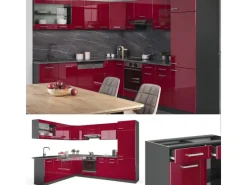 New Vicco R-Line Eckküche Bordeaux Hochglanz/Anthrazit 227 x 287 cm AP Anthrazit ohne E-Geräte Winkelküchen|Einbauküchen