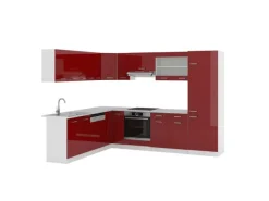 Sale Vicco R-Line Eckküche Bordeaux Hochglanz/Weiß 227 x 287 cm ohne Arbeitsplatte ohne E-Geräte Winkelküchen