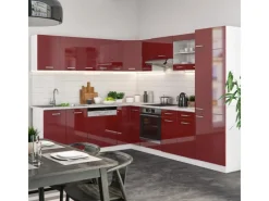 Sale Vicco R-Line Eckküche Bordeaux Hochglanz/Weiß 227 x 287 cm ohne Arbeitsplatte ohne E-Geräte Winkelküchen