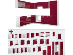 Sale Vicco R-Line Eckküche Bordeaux Hochglanz/Weiß 227 x 287 cm ohne Arbeitsplatte ohne E-Geräte Winkelküchen