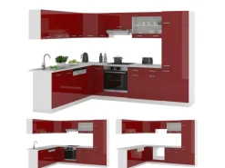 Sale Vicco R-Line Eckküche Bordeaux Hochglanz/Weiß 227 x 287 cm ohne Arbeitsplatte ohne E-Geräte Winkelküchen