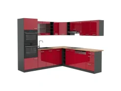 Sale Vicco R-Line Eckküche Bordeaux Hochglanz/Anthrazit 237 x 247 cm AP Eiche ohne E-Geräte Brilliant Bordeaux