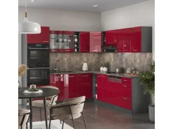 Sale Vicco R-Line Eckküche Bordeaux Hochglanz/Anthrazit 237 x 247 cm AP Eiche ohne E-Geräte Brilliant Bordeaux